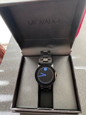 Movado Black Watch with Blue Accents